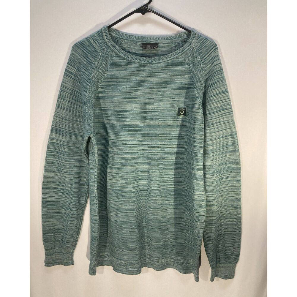 Gabbiano Mens Crewneck Knit Sweater L Green Blue Melange Space Dye Pullover